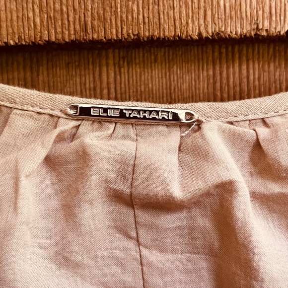 Elie Tahari Tiered Linen-Blend Midi Dress Baige Sundress Size M - Picture 11 of 16